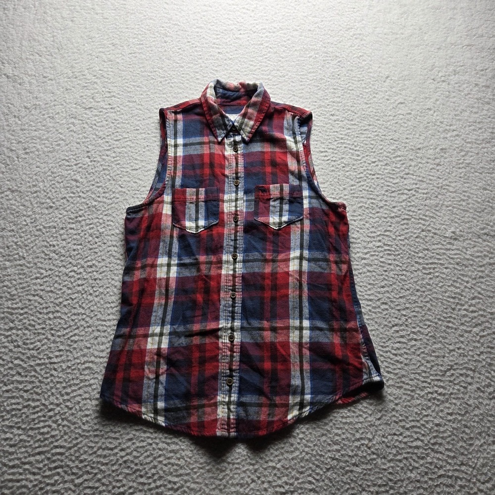 Abercrombie & Fitch Button Up Shirt Womens Small Red Sleeveless Plaid Top
